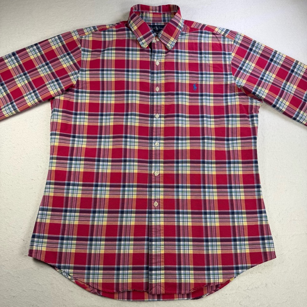 Ralph Lauren Men’s L Custom Fit Pink Multicolor Plaid Shirt 100% Cotton‎ - Picture 2 of 13